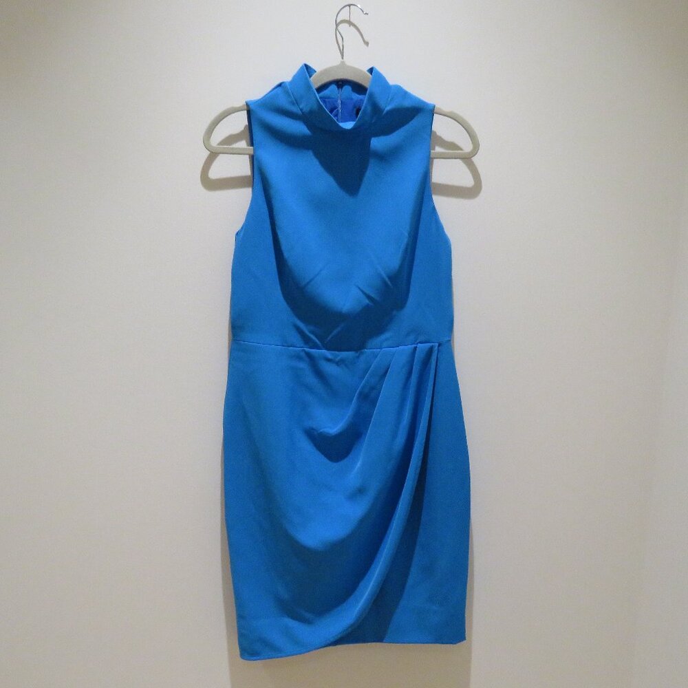 BLACK HALO Naya Sleeveless Mock Neck Ruched Sheath Dress in Breezy Blue US 10 - Picture 2 of 14
